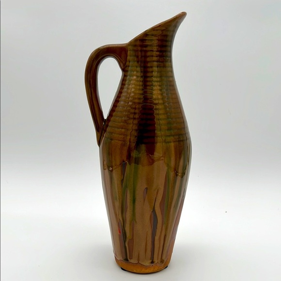 Vintage Hosley Potteries Ceramic Pitcher - 12.25” Tall with Drip Design - Picture 1 of 10
